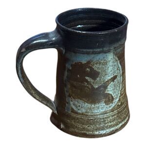 Handmade Studio Pottery Stoneware Mug Signed Artisan Ceramic Tankard Horse Motif